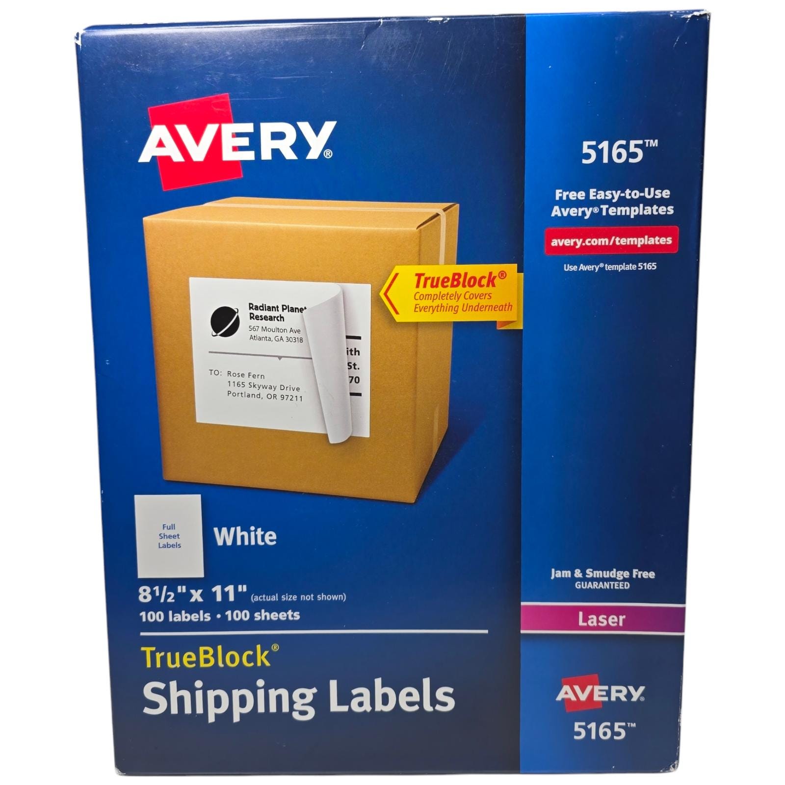 Avery 5165 Trueblock Laser Shipping Labels, 8-1/2