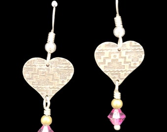 Nora Sterling Silver Heart Dangle Earrings Pink Bead