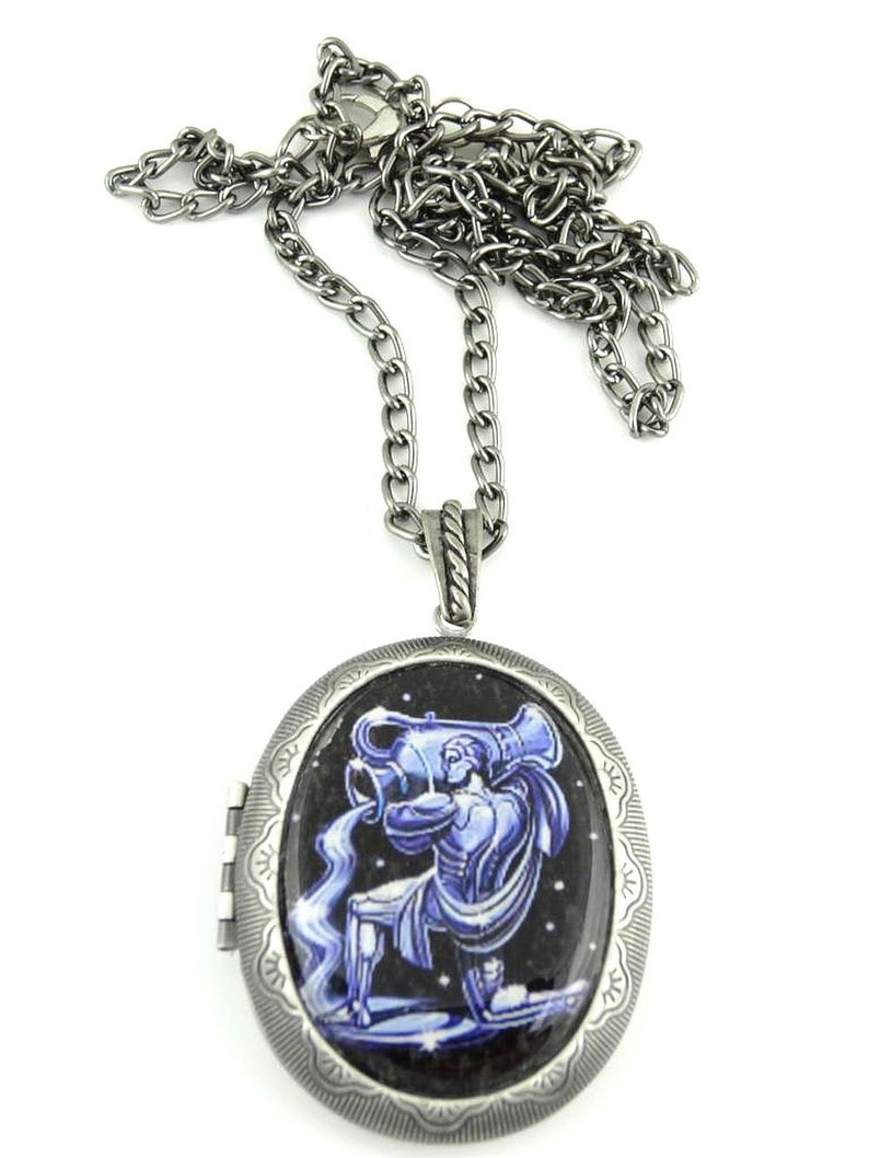 Locket Aquarius Locket /& Gift bag Zodiac Jewelry Jewelry Aquarius Jewellery Jewellery Astrology Locket Necklace Aquarius Necklace