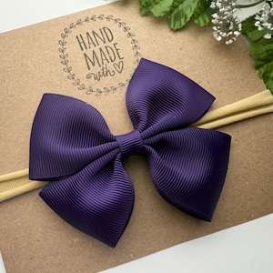 Plum Purple Baby Headband – 3&quot; Grosgrain Bow on Soft Nylon Band | Fits Newborn to 2T