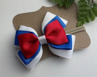 4th of July Headband , Red White Blue Baby Bow , First 4th of July  Bow ,  Patriotic Glitter Baby Bow , Holiday Nylon Headband