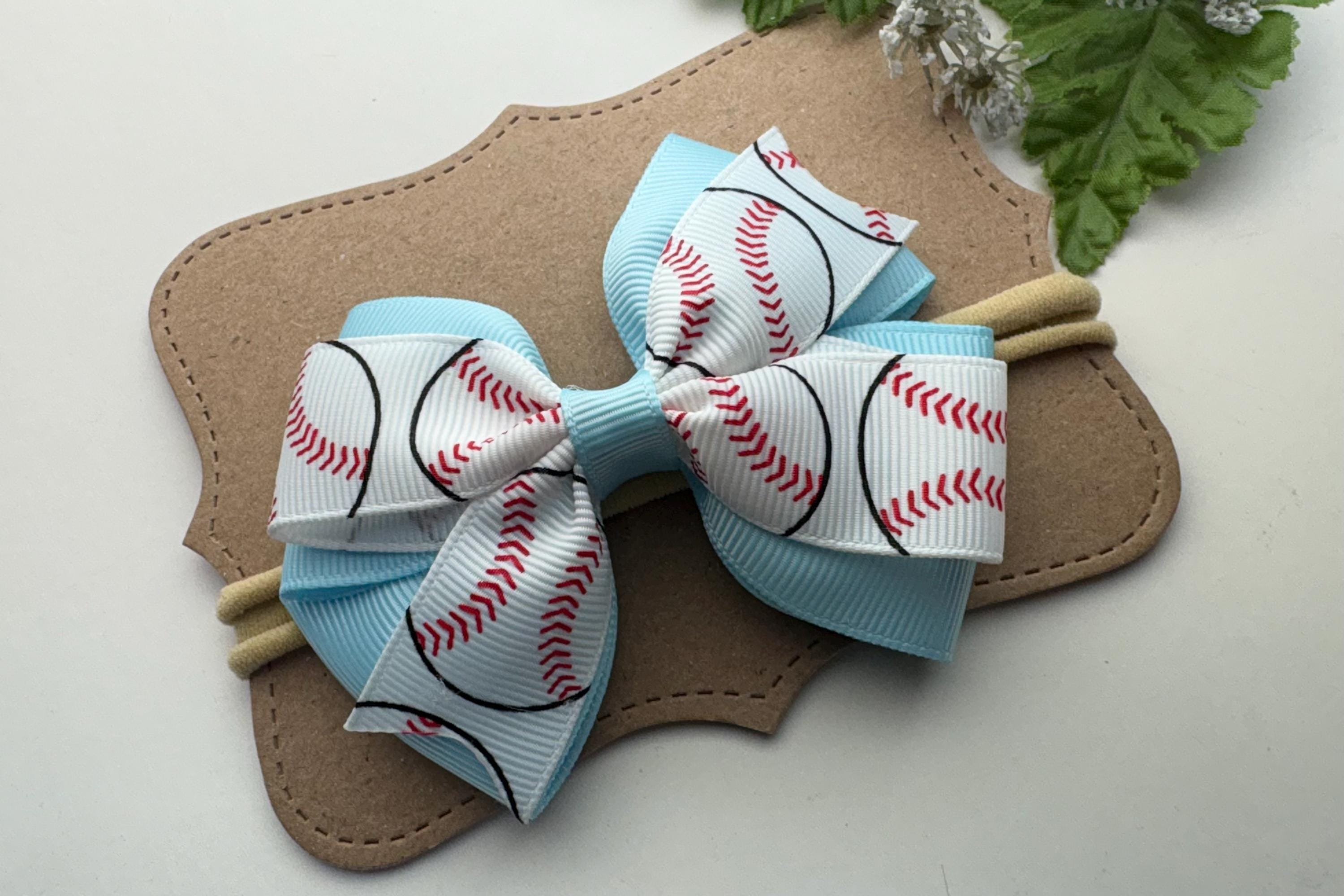 Baseball Baby Nylon Headband | Soft Stretchy Pinwheel Bow Select Your ...