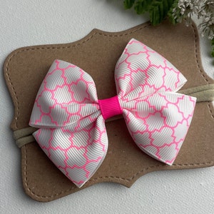 Bright Pink and White Baby Headband , Super Soft Nylon Headband