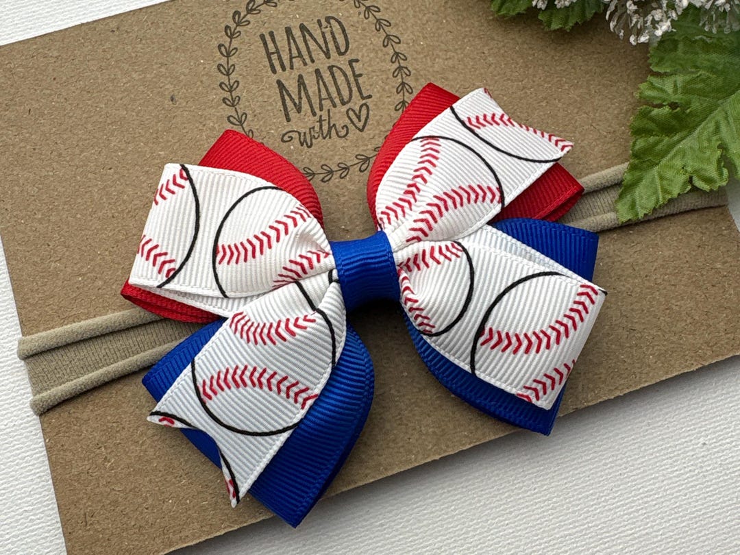 Red and Blue Baseball Baby Nylon Headband – Pinwheel Baseball Bow for ...