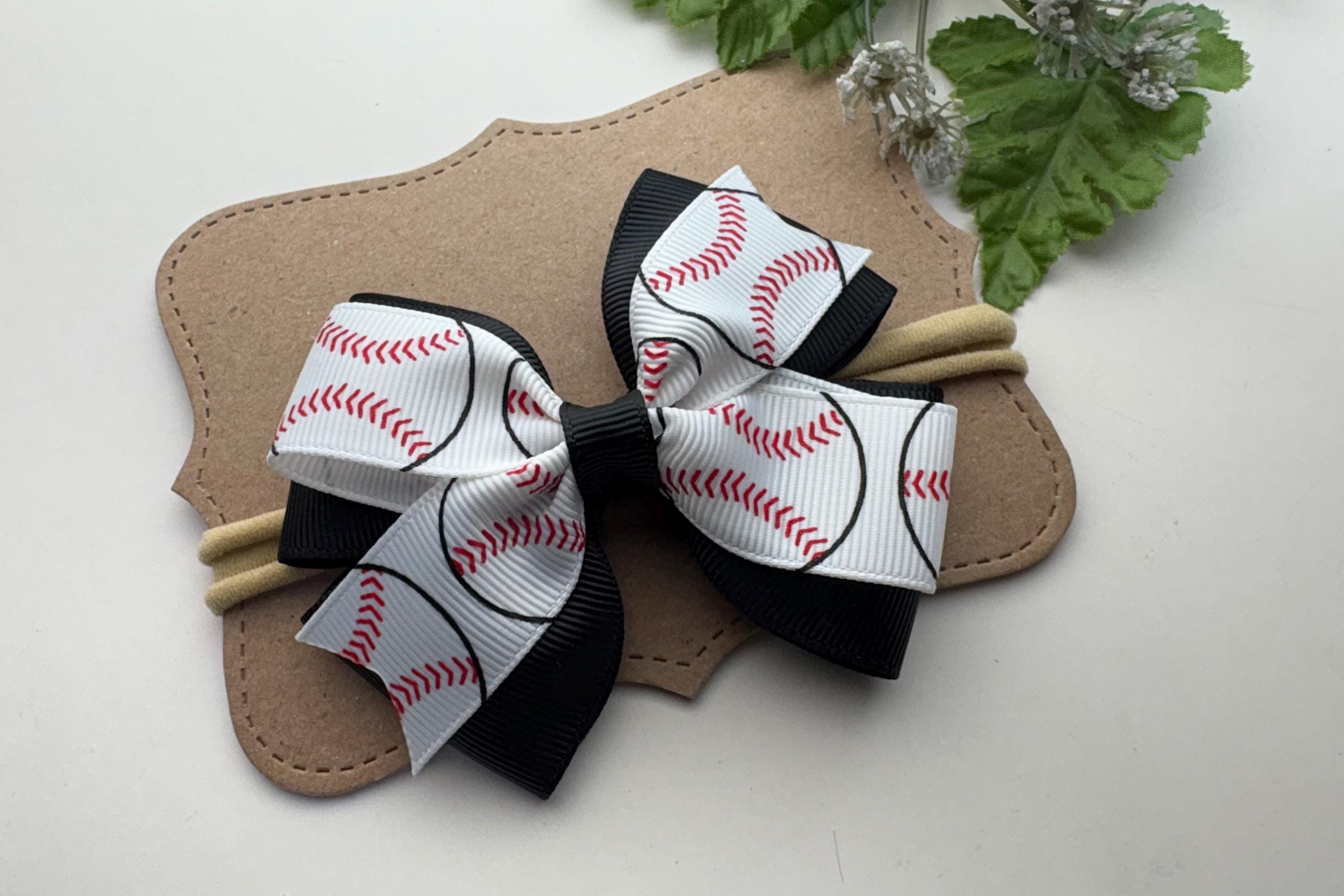 Baseball Baby Nylon Headband | Soft Stretchy Pinwheel Bow Select Your ...