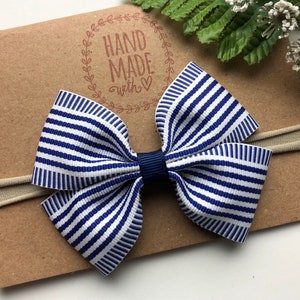 Navy Blue Baby Nylon Headband , Navy Baby Headband , Navy Blue Baby Bow , Newborn Headband , Nautical Baby Headband, Beach Baby Bow image 2