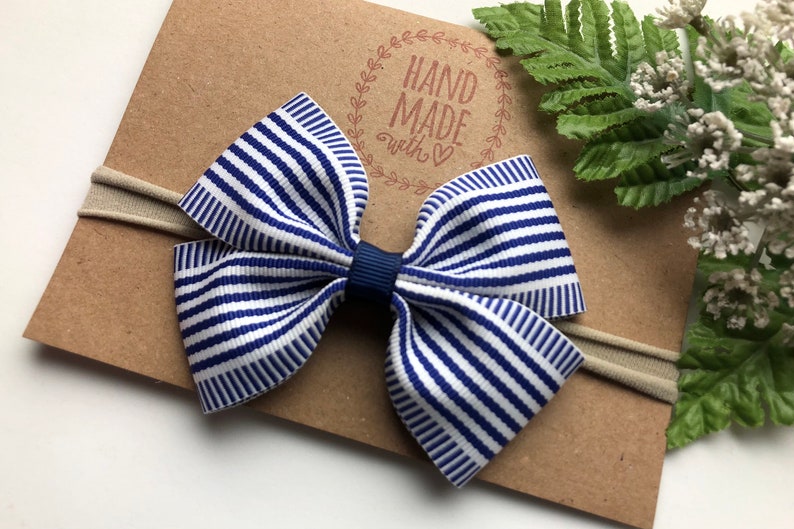 Navy Blue Baby Nylon Headband , Navy Baby Headband , Navy Blue Baby Bow , Newborn Headband , Nautical Baby Headband, Beach Baby Bow image 4