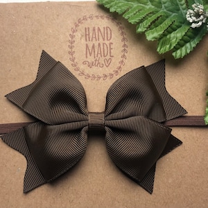 Cocoa Brown Baby Headband 4” Boutique Bow with Tails , choose your size