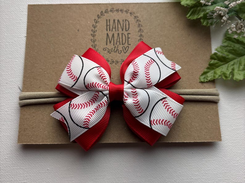 Baseball Baby Nylon Headband | Soft Stretchy Pinwheel Bow Select Your ...