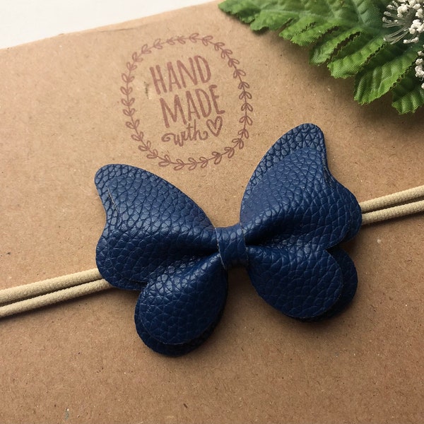 Navy Blue Butterfly Headband , Blue Butterfly Nylon Headband , Newborn Headband ,  Baby Butterfly Bow Band , Navy Blue Headband