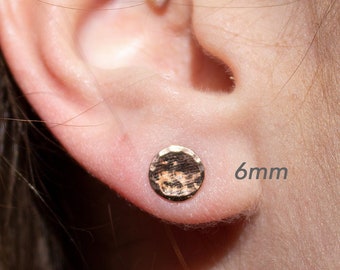 Rose Gold Hammered Round Disc Cartilage Hypoallergenic Piercing Earrings, 6mm