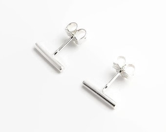 Minimalist Sterling Silver Dainty Delicate Stick Staple Stud Line Linear Bar Earrings Best Gifts for Women 10 x 1.3mm