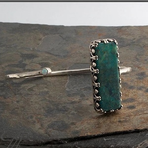 Cuff Bracelet, Sterling Silver Bracelet, Opal Stone Chrysocolla Stone, Statement jewelry, Dual Bracelet, Handmade Bracelet, Big Stone