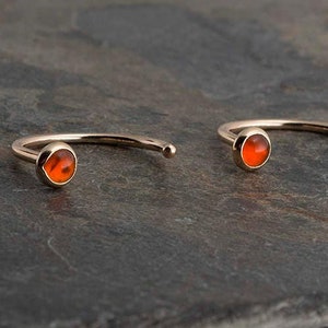 Tiny Carnelian Stone Open Piercing Hoops Dainty Huggie Hugging Hoop Gold Filled Handmade Earrings 3mm
