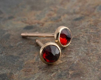 Red Garnet Stud Earrings, Gold Garnet Earrings, Stud Earrings, Gold filled Jewelry, Gold Earrings, Minimalist Jewelry, 3mm