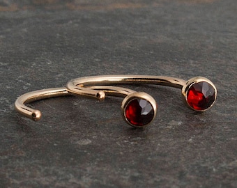 Red Garnet Open Hoops 3mm, Dainty Hugging Earrings, Handmade Tiny Gold Jewelry