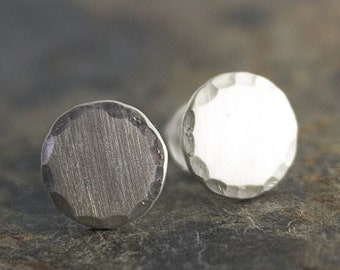 Matte Side Hammered Studs, Modern Jewelry, Round Disc Studs, Post Earrings, Sterling silver, Stud Earrings, Minimalist Earrings