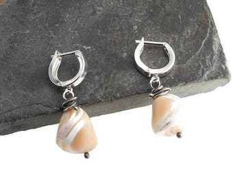 Mother of Pearl Stone Drop Earrings in Sterling Silver 925, Handmade Jewelry for Women Men