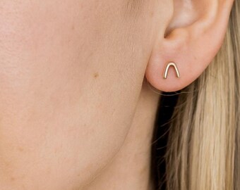 Gold V Chevron Stud Earrings, Geometric Minimalist Earrings, Modern Handmade Jewelry