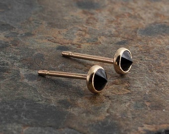 Black Spinel Gold Filled Set Stud Post Earrings Minimalist Jewelry 3mm