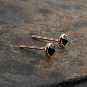 Black Spinel Gold Filled Set Stud Post Earrings Minimalist Jewelry 3mm