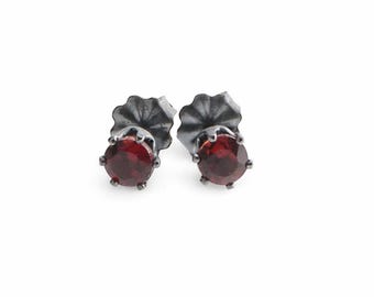 4mm Red Garnet Stone Post Stud Piercing Earrings Jewelry for Women Men