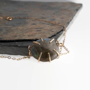 Natural Blue Gray Labradorite Stone Necklace, Modern Lariat Handmade Necklace,Minimalist