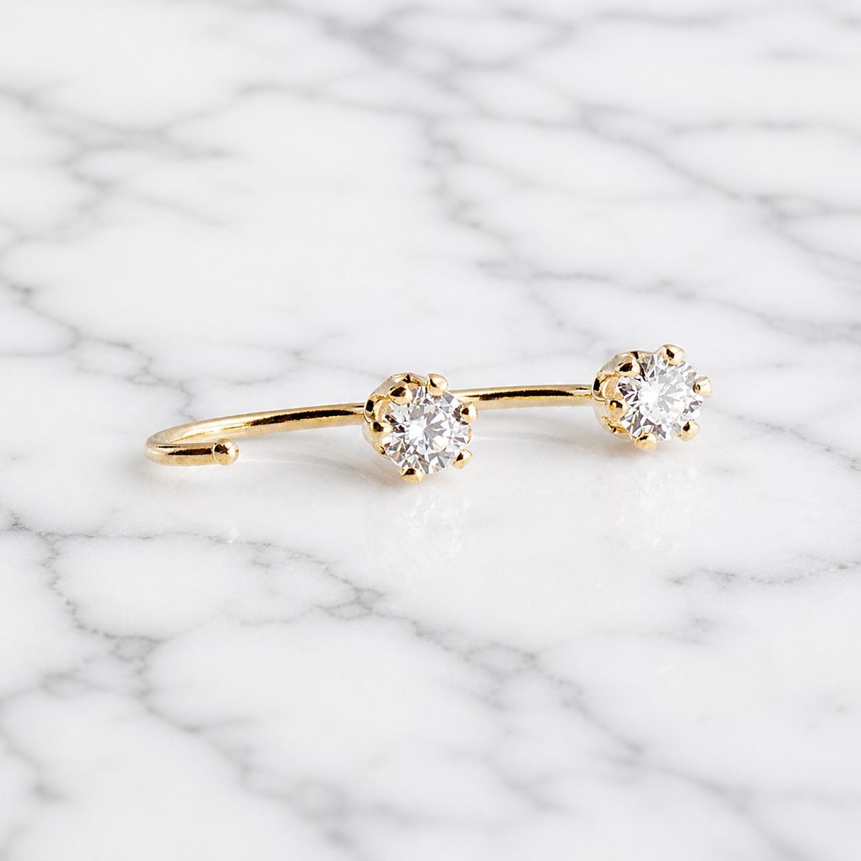 14K Gold Filled Hoop Earrings with Cubic Zirconia, Small Half Huggie…