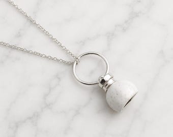 White Coral Stone Necklace, Matte Modern Sterling Silver Pendant, Handmade Statement Jewelry