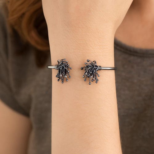 Gros bracelet manchette en argent noir, jonc rond en argent sterling, bijoux faits main modernes