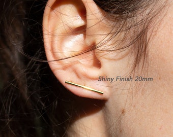 Handmade 14K Gold Filled Bar Stud Earring, Extra Long 20mm Minimalist Design