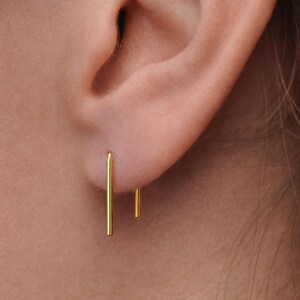 Gold Staple Arc Earrings, Minimalist Wishbone Line Design, Modern 12x1mm Jewelry