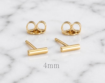 4mm 16 GA 14KY Gold Filled Bar Stud Earrings, Minimalist, Handmade Modern Jewelry