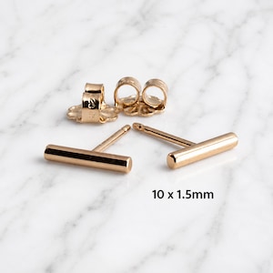 Gold Bar Earrings, Tiny Goldfilled Studs, Minimalist Line Jewelry, Handmade 10mm 14 GA