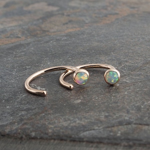Half Huggie Hoops with Opal Stone 3mm Open Hoop Hugger Dainty Earrings in 14K Gold Filled