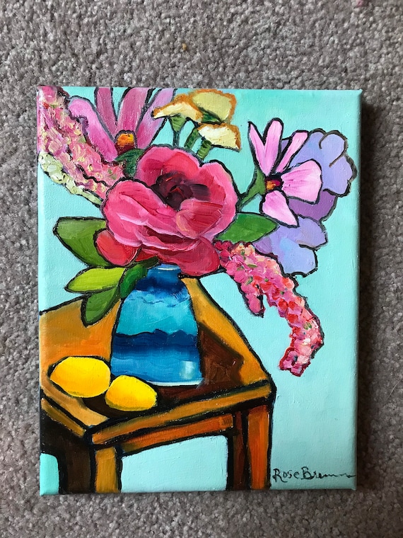 Flower Painting, Peony painting, blue vase, still life, Van Gogh style, abstract painting, white flowers, pink flowers,