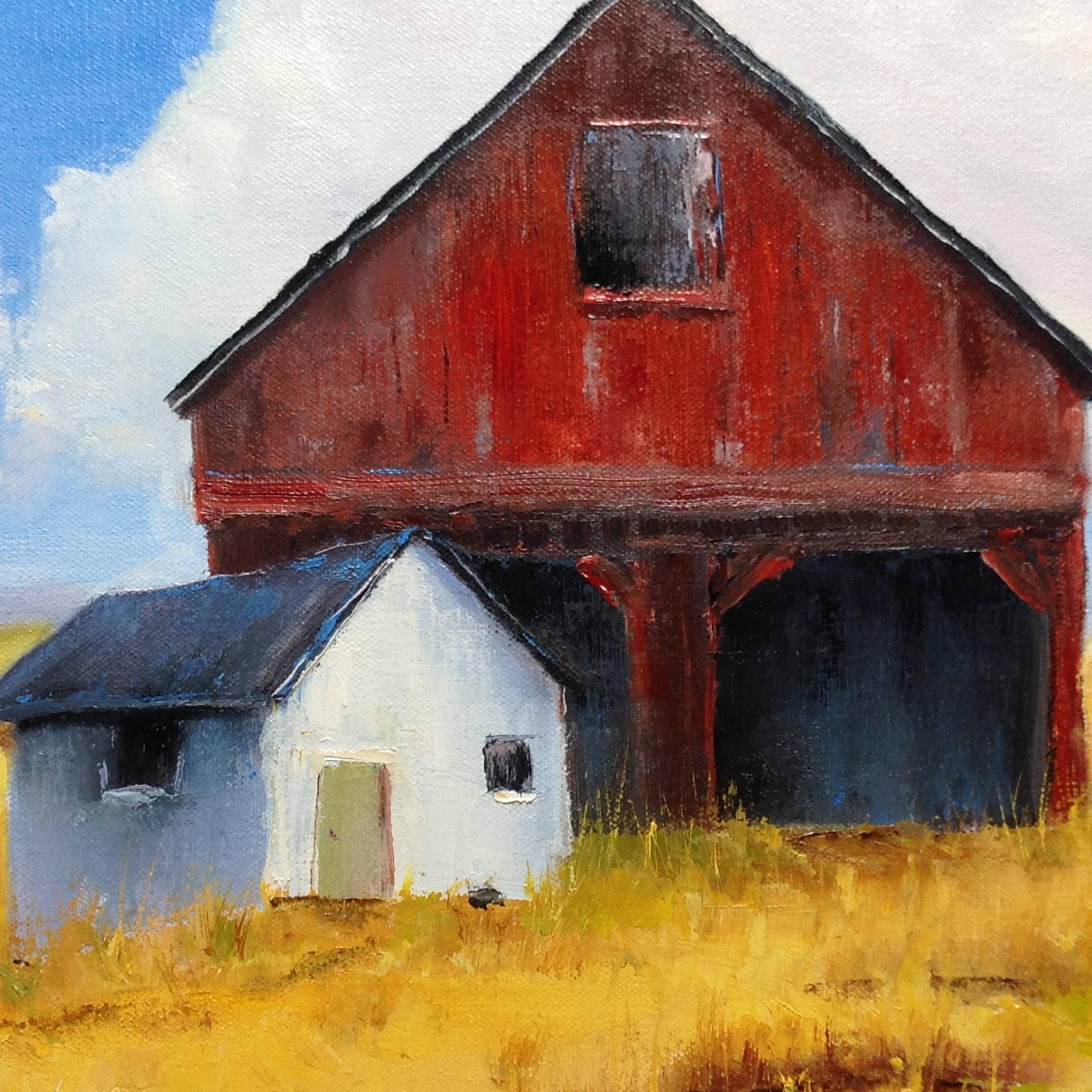Barn Painting, Canvas Oil Painting, Farm Painting, Red Gold Decor