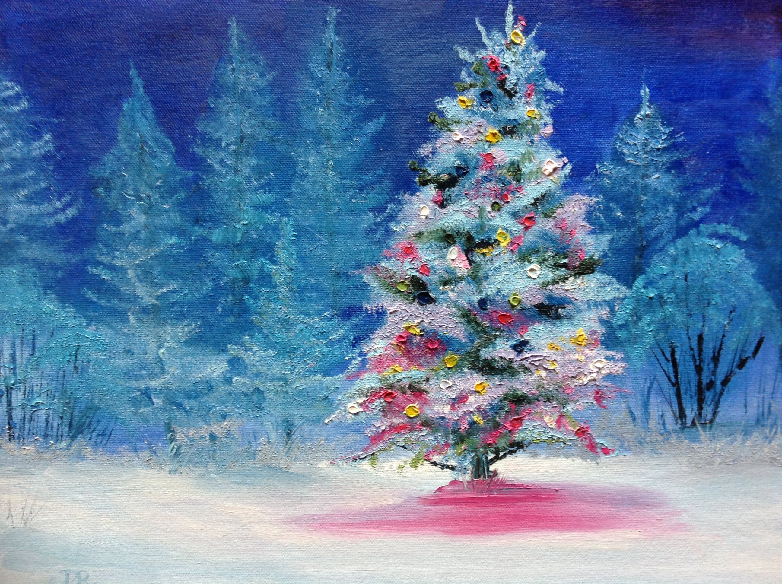 Snowy Eve, landscape painting, woods painting, Snow Scene