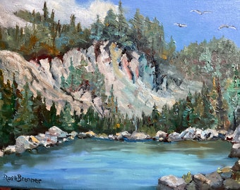 Lake painting, riverfront, Colorado River, canvas painting, white cliffs, Oregon, Washington, California, Western art