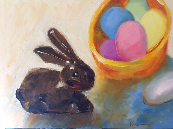 Easter Bunny, Easter Eggs, Chocolate Bunny, Spring Painting