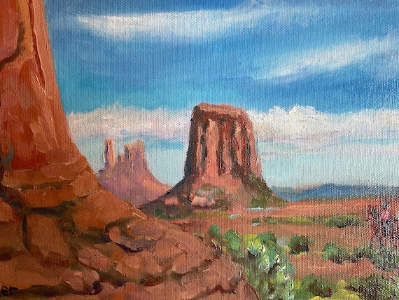 Western original mountain canvas art, Monument National Park, Arizona Colorado  Utah art, earthy colors living room bedroom  art, southwest