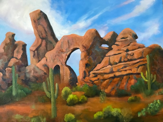 Desert Painting, Arches national park, sandstone formations, canvas painting, Utah painting, vacation art