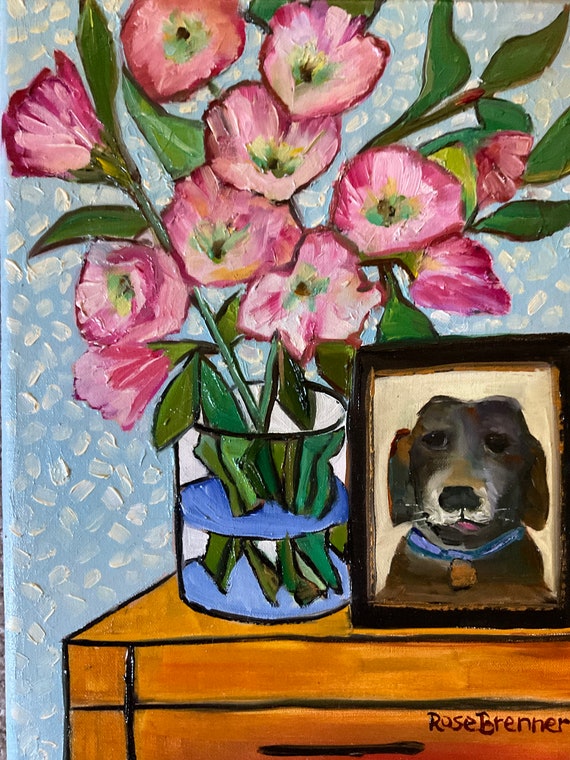 Abstract dog painting, original canvas painting, bedroom wall decor, gifts for a gardener, Van Gogh style art, birthday gift ideas