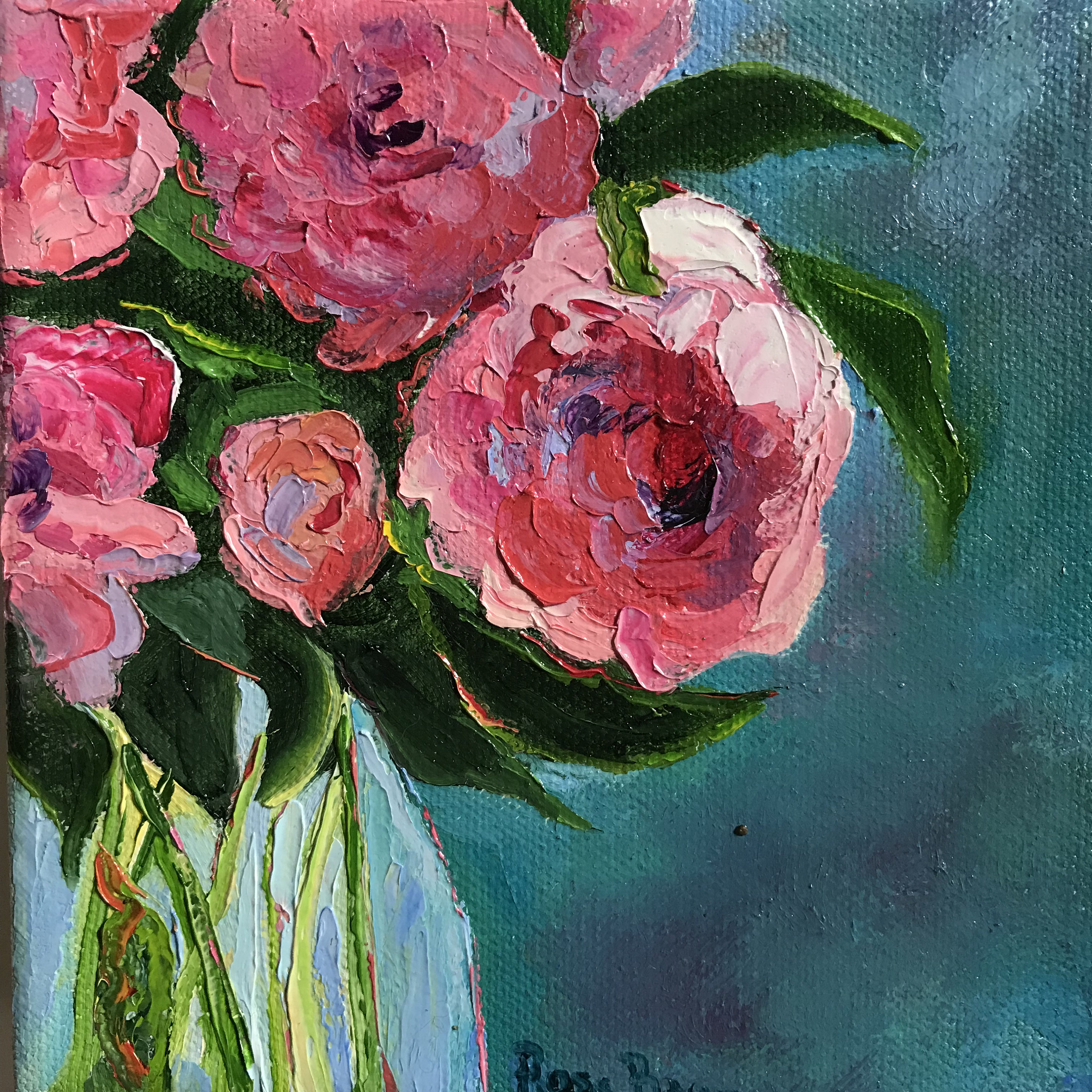Pink flower Painting, Small Oil Painting, Bright Pink, Tiny flower art