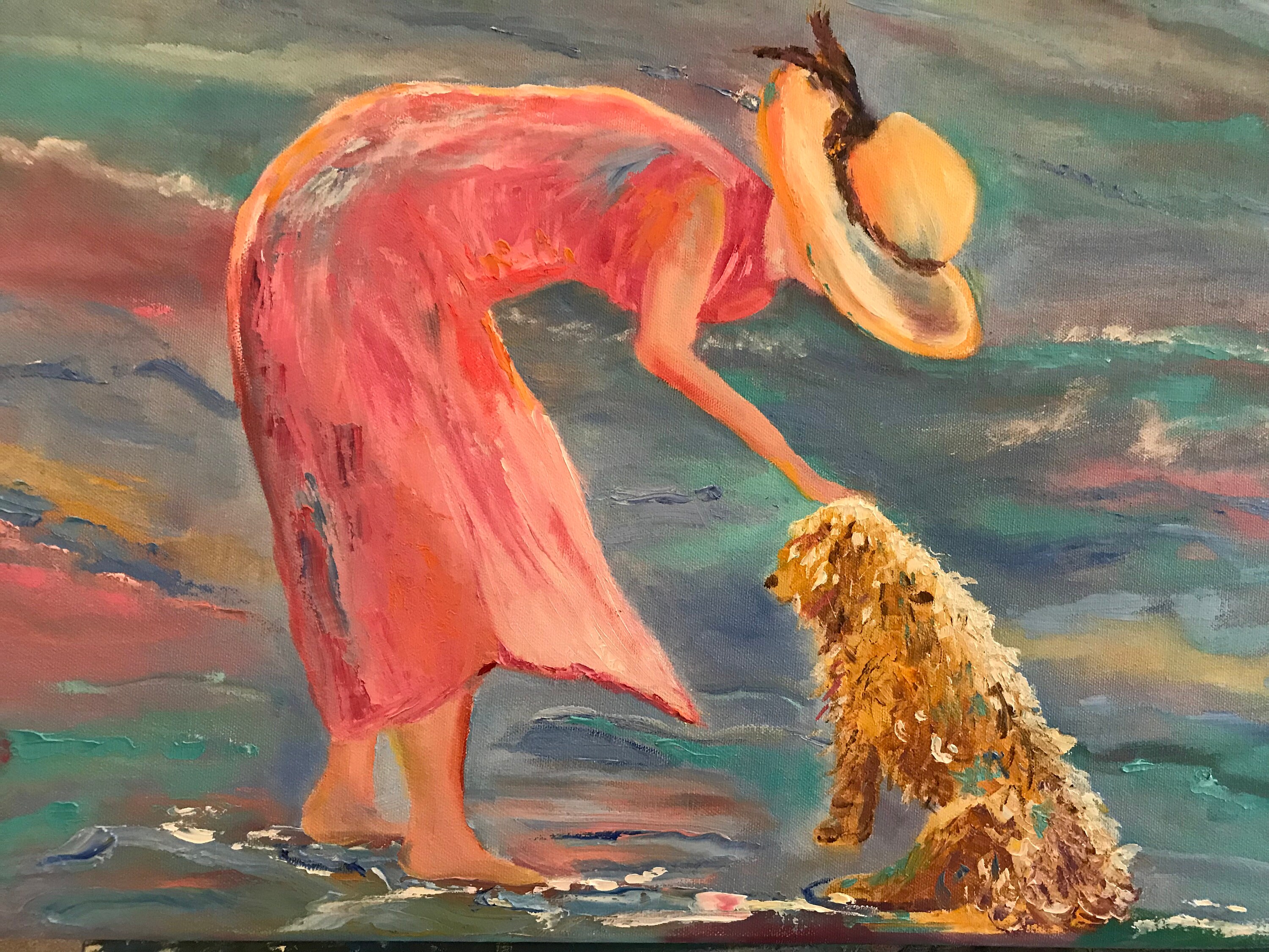 Dog Painting, Dog Art, Beach Painting, Dog at the Beach, Water Painting