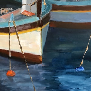 boat painting, blue boats, ocean painting, marina, canvas painting image 8