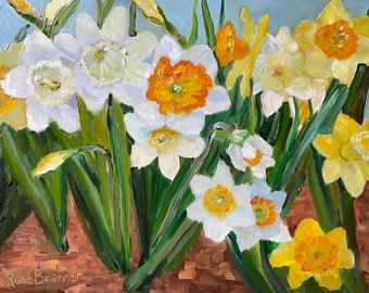 Flower Painting, spring flowers, Still Life, pansies, daffodils, Bedroom Decor, Living Room Art, floral home decor