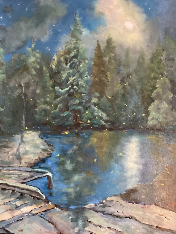 Moonlight, moon painting, water and moon, office decor, wall art, canvas painting, wall decor, bedroom art