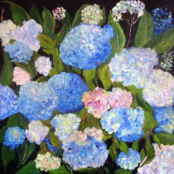 Flower Painting, blue flower painting, Extra Large oil Painting, Flower Painting, Blue Hydrangeas, Summer flowers