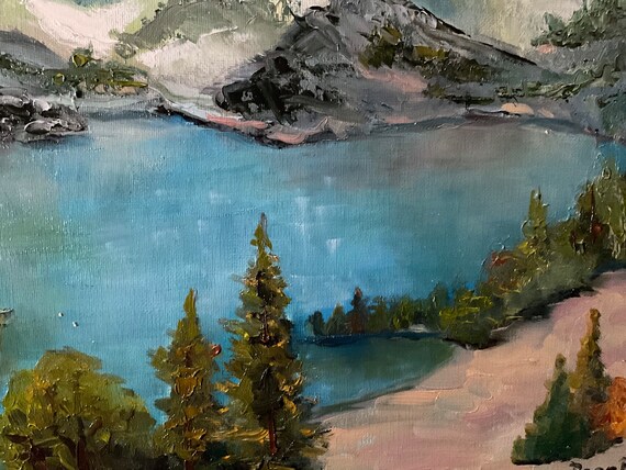 Mountain lake, lake painting, canvas painting, Oregon, Maine, Washington, California, Colorado